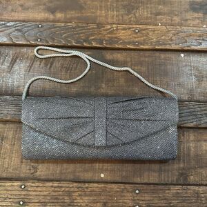 Jessica McClintock Evening Bag Purse Clutch Silver Shimmer Rope Strap